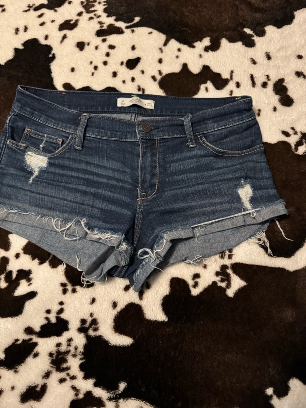 Abercrombie & Fitch Distressed Dark Blue Denim Shorts
